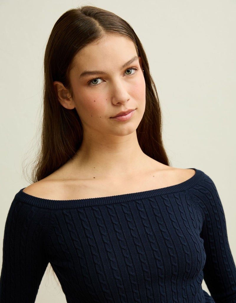 American Eagle AE Fitted Off-the-Shoulder Cable Knit Sweater - Image 4