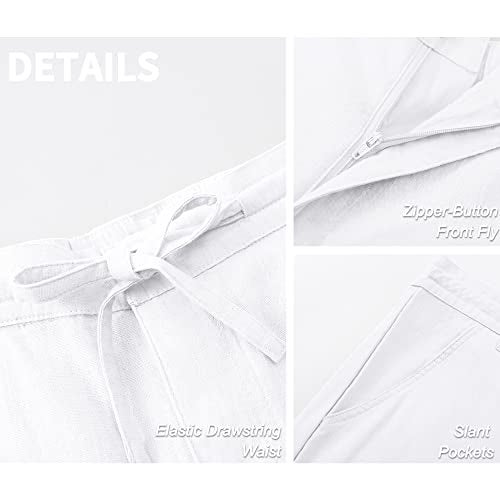 Janmid Men Casual Beach Trousers Linen Summer Pants White XL - Image 4