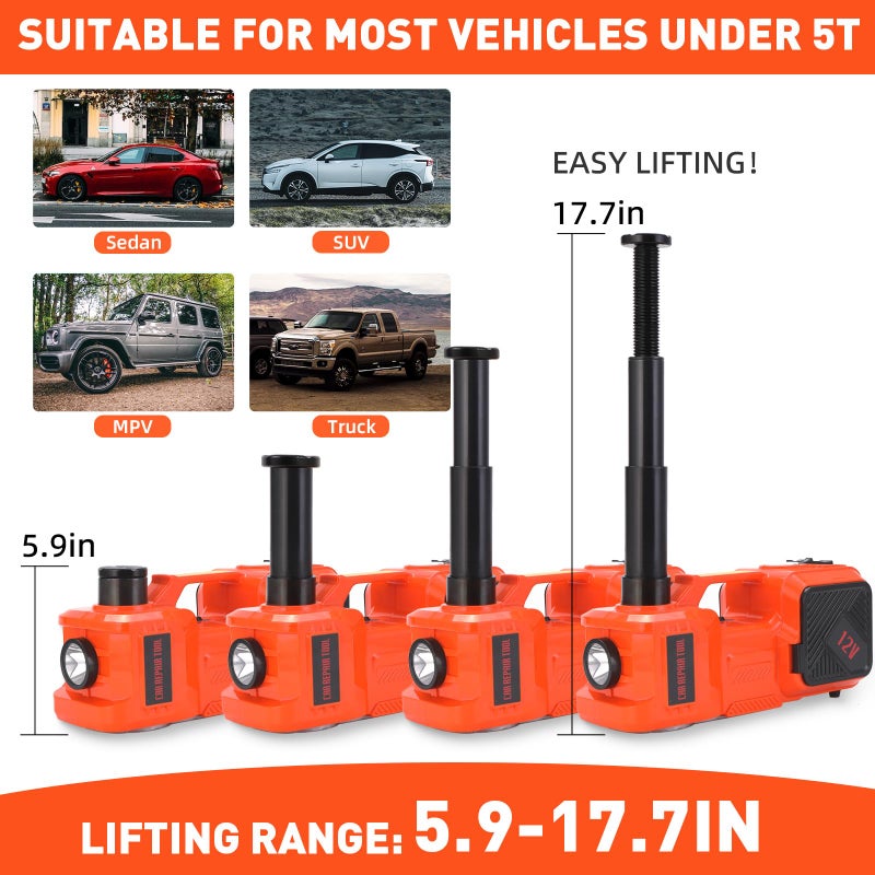 Trihelper Electric Car Jack Set 5 Ton Hydraulic Jack Car Lift Floor Jack with Integrated Tire Pump and Impact Wrench for Sedans SUV MPV Sedan Truck Change Tires Garage Repair - Image 3
