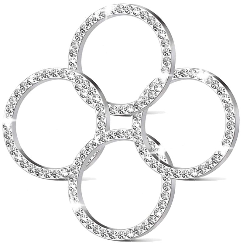 Orrdice 4Pcs Crystal Rhinestone Ring for Car Decor Car Volume and Tune Knobs Ring Emblem StickerAuto Engine Start Stop Decoration Crystal Interior Ring Decal for Vehicle Ignition ButtonSilvery - Image 3