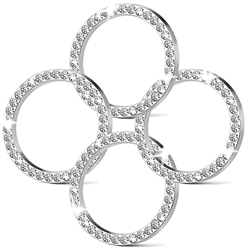 Orrdice 4Pcs Crystal Rhinestone Ring for Car Decor Car Volume and Tune Knobs Ring Emblem StickerAuto Engine Start Stop Decoration Crystal Interior Ring Decal for Vehicle Ignition ButtonSilvery - Image 1