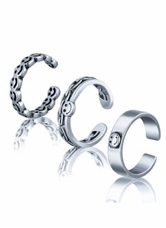 3 Pcs Smiley Face Ring Set, Chunky Adjustable Vintage Silver Smiling Happy Funny Rings Adjustable Open Knuckle Ring Smiling Face Rings for Women Men