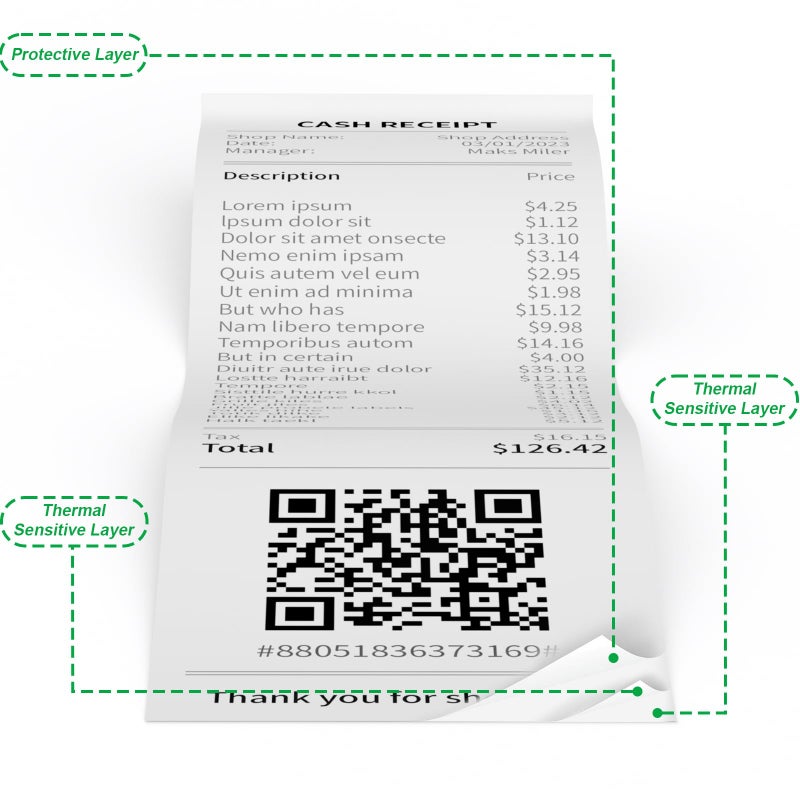 OausTect Thermal Paper Rolls 2.25 x 50 ft, 5 Rolls Credit Card Paper Thermal 2 1/4" x 50', Premium Receipt Papers Fits All 58mm Mini POS Thermal Printers - Image 5