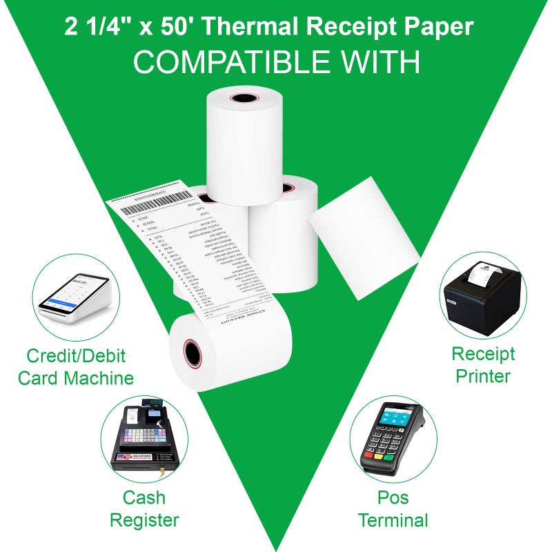 OausTect Thermal Paper Rolls 2.25 x 50 ft, 5 Rolls Credit Card Paper Thermal 2 1/4" x 50', Premium Receipt Papers Fits All 58mm Mini POS Thermal Printers - Image 2