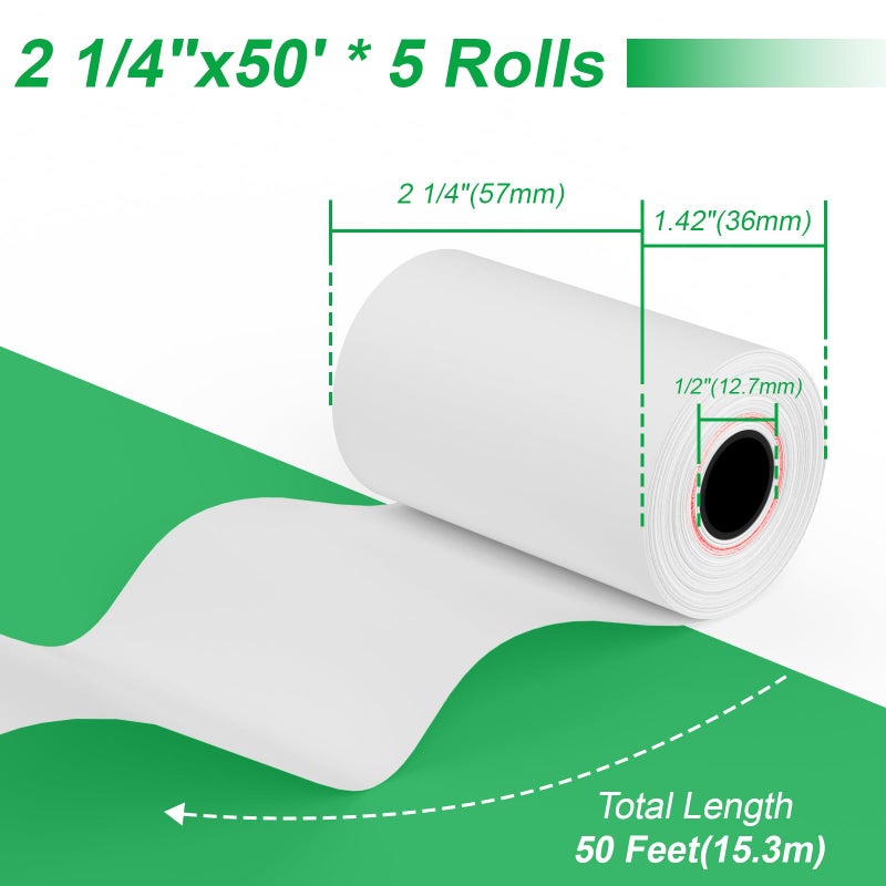 OausTect Thermal Paper Rolls 2.25 x 50 ft, 5 Rolls Credit Card Paper Thermal 2 1/4" x 50', Premium Receipt Papers Fits All 58mm Mini POS Thermal Printers - Image 4