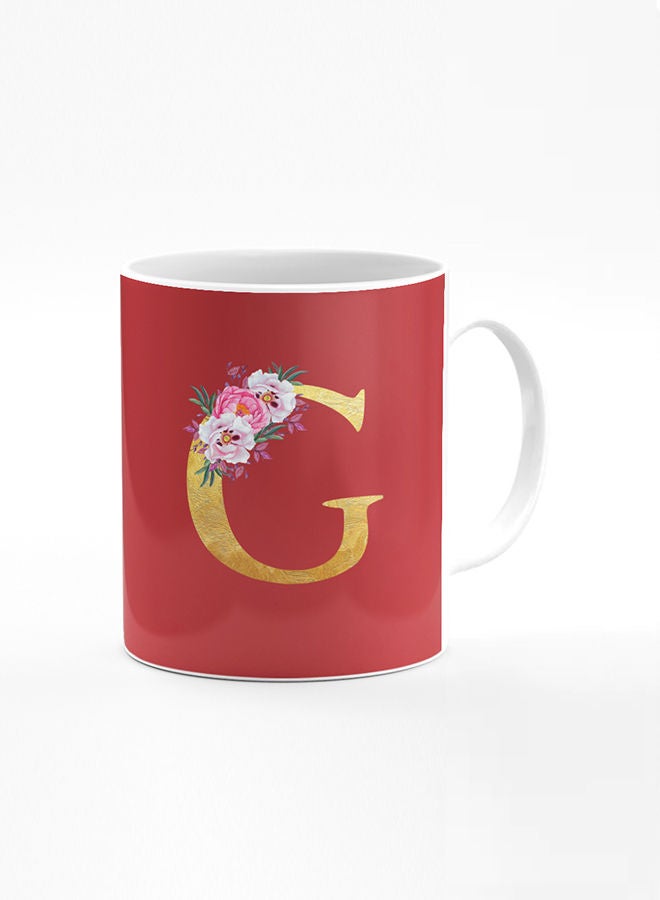 Stylizedd Designer Printed Coffee Mug 11oz Ceramic Personalised Gift Mugs Cup -Custom Monogram Initial Letter Floral Pattern Alphabet - G (Red Brown) - Image 1