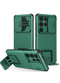 Zaboon For Samsung Galaxy S25 Ultra 5G Stereoscopic Holder Sliding Camshield Phone Case(Green) 