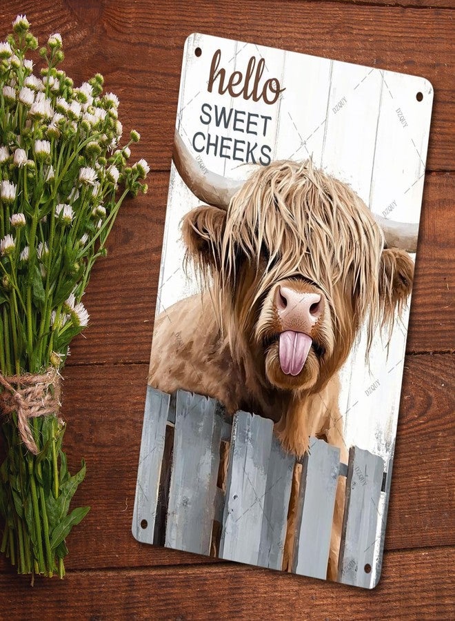 DZQUY Highland Cow Sign Bathroom Sweet Cheeks Metal Tin Signs Bathroom Wall Decoration Waterproof Funny Gifts Wall Art Retro Decor Vintage Poster for Restroom Toilet Room 12x8 Inches - Image 5
