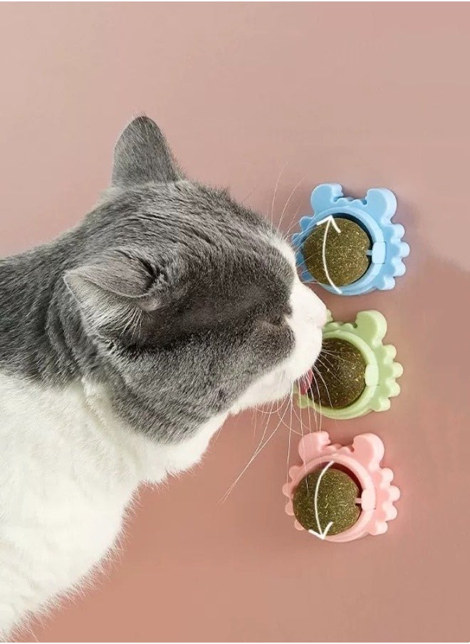Generic 3-Piece Cat Toys Catnip Wall Ball Edible Cat Toy, Cat Chew Toy, Teeth Cleaning Cat Bite Toy, Rotatable Indoor Cat Toy(Style random:crab/turtle/snail)  - Image 2