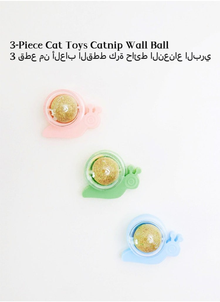 3-Piece Cat Toys Catnip Wall Ball Edible Cat Toy, Cat Chew Toy, Teeth Cleaning Cat Bite Toy, Rotatable Indoor Cat Toy(Style random:crab/turtle/snail)