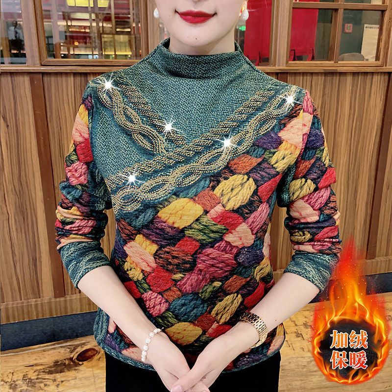 All-In-One Gold Velvet Thickeneded Middle-Aged Warm Long-Sleeved Bottoming Shirt For Mothers, Western-Style Tops - Image 3