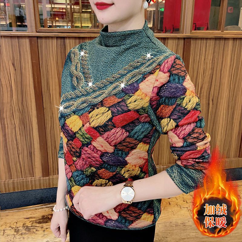All-In-One Gold Velvet Thickeneded Middle-Aged Warm Long-Sleeved Bottoming Shirt For Mothers, Western-Style Tops - Image 5