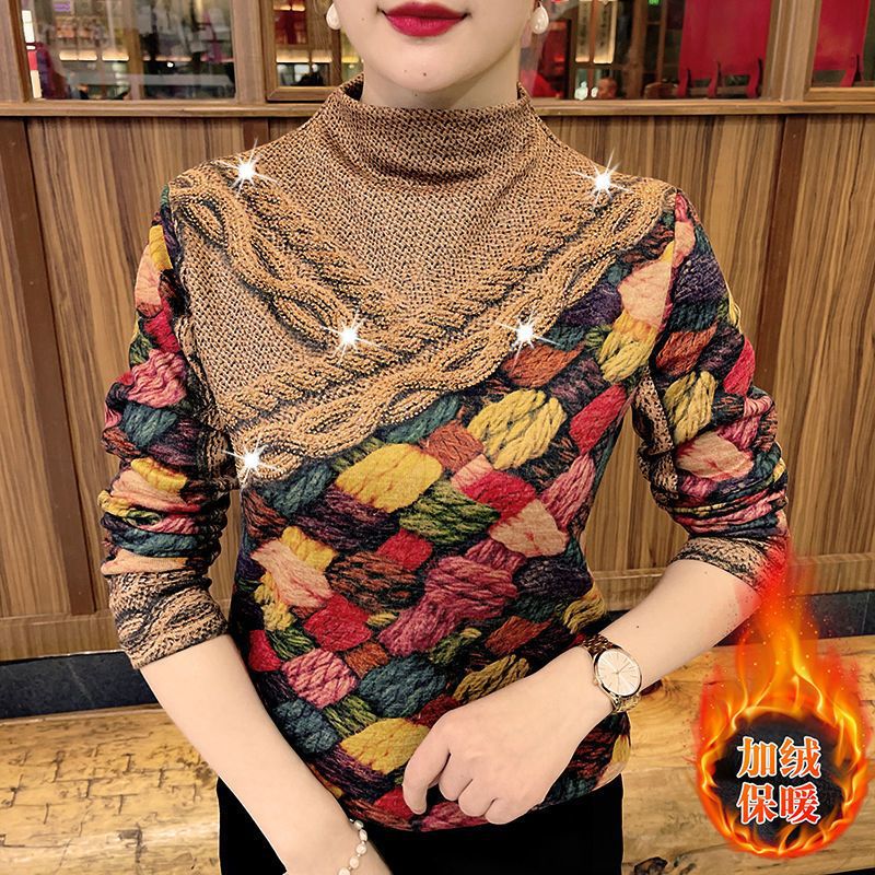 All-In-One Gold Velvet Thickeneded Middle-Aged Warm Long-Sleeved Bottoming Shirt For Mothers, Western-Style Tops - Image 4