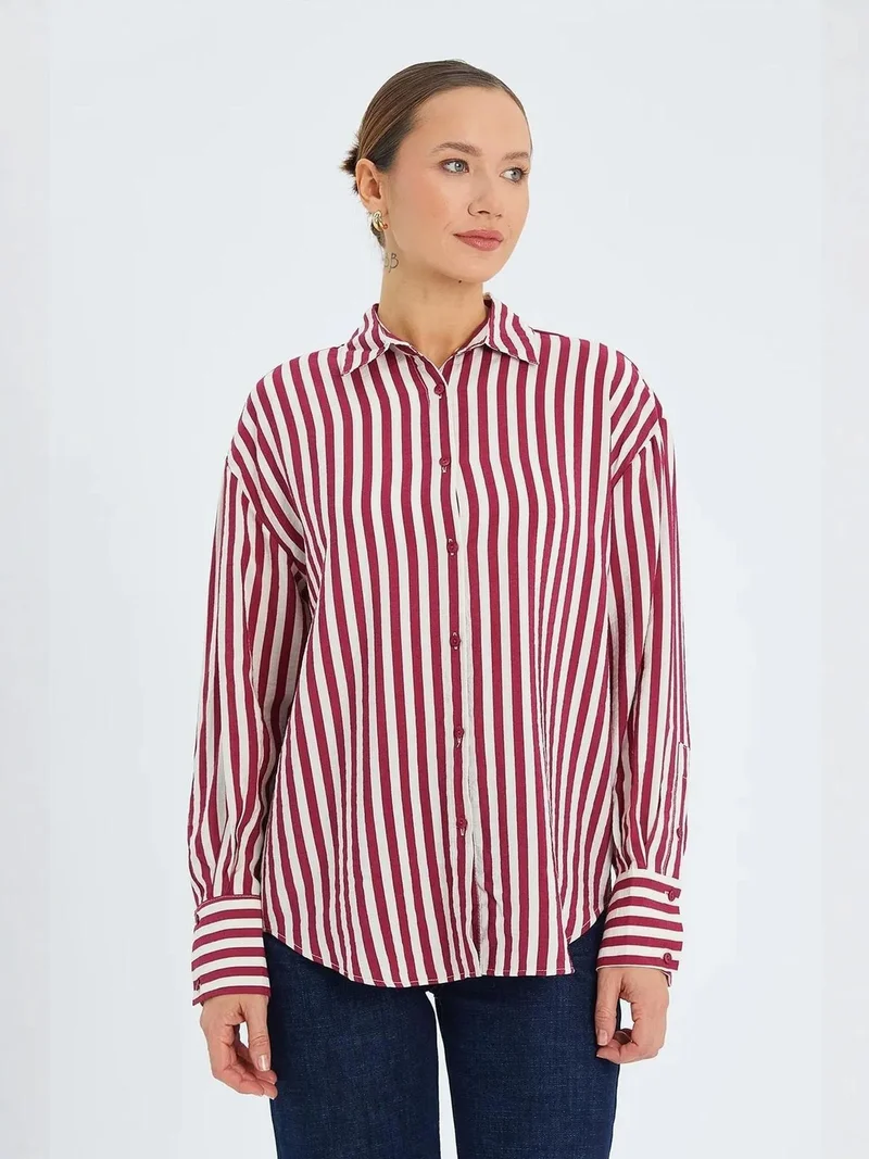 MixRay Mixray Striped Long Sleeve Button-Up Shirt