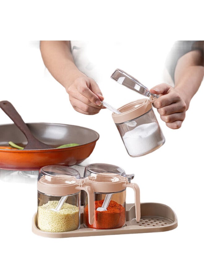 Mengting Glass Seasoning Containers, Spice Jars, Home Salt Shakers, Condiment Jars Set, Seasoning Boxes, 3-Piece Set With Storage Rack - Image 2