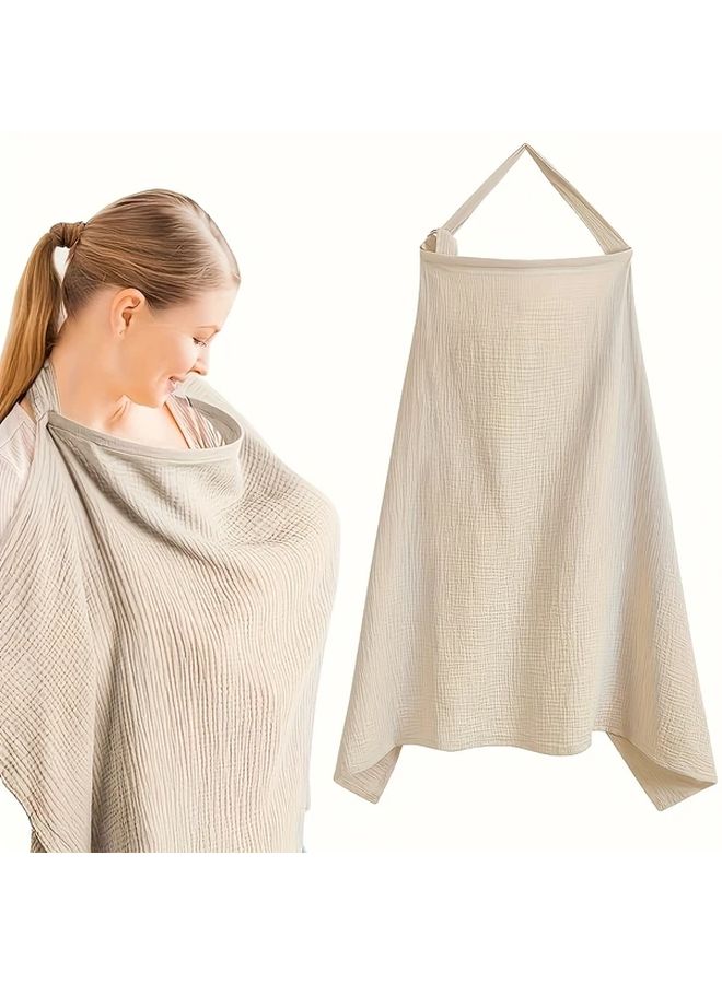 Khaki Pure Nursing Cover With Rigid Hoop Breathable Multi-Use Apron For Breastfeeding And Car Seat Canopy Durable Comfortable Design For Mothers - Image 1