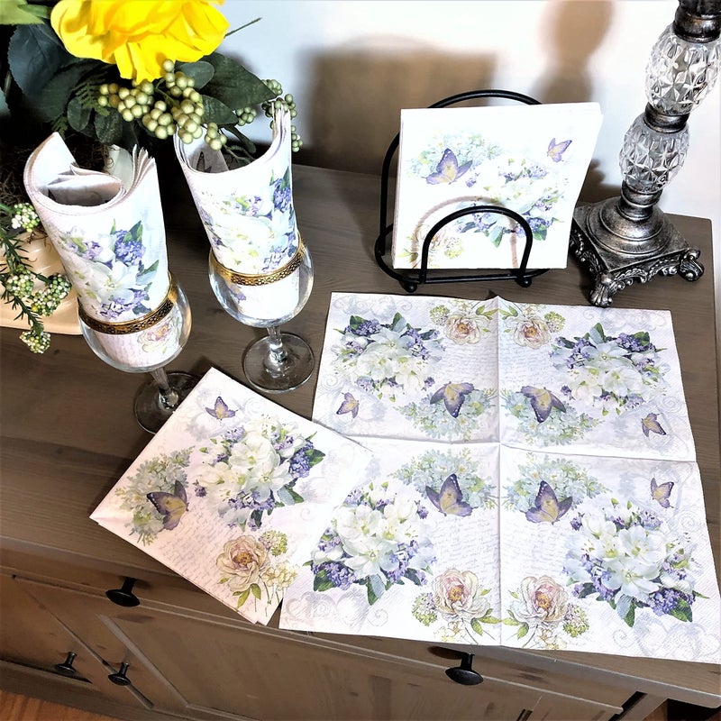 20-ct 13x13 Flower Love Floral Napkins Mother's Day Napkins Floral Paper Valentine's Day Decorative Floral Luncheon Dinner Vintage Pretty Whimsical - Image 5