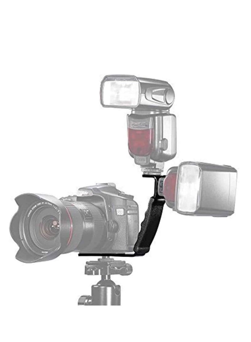 Camera L Bracket Mount Video Grip L Bracket with Cold Shoe Mount 1/4'' Tripod Screw Heavy Duty Padded Hand Grip for DSLR Camera Camcorder - Image 3