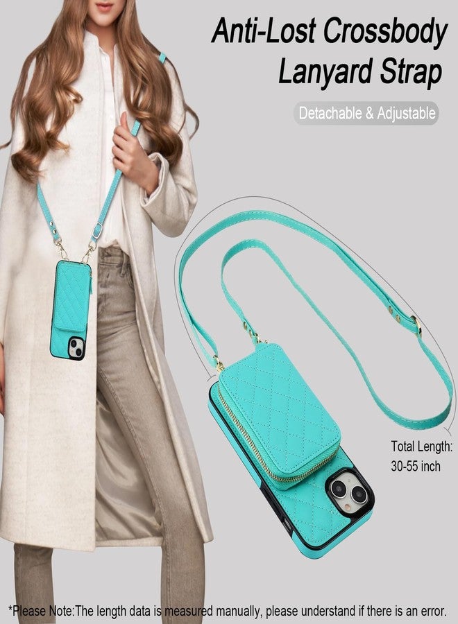 Bocasal Crossbody Wallet Case for iPhone 15 Plus, RFID Blocking PU Leather Zipper Handbag Purse Flip Cover, Kickstand Folio Case with Card Slots Holder Wrist Strap Lanyard 5G 6.7 Inch (Mint Green) - Image 5
