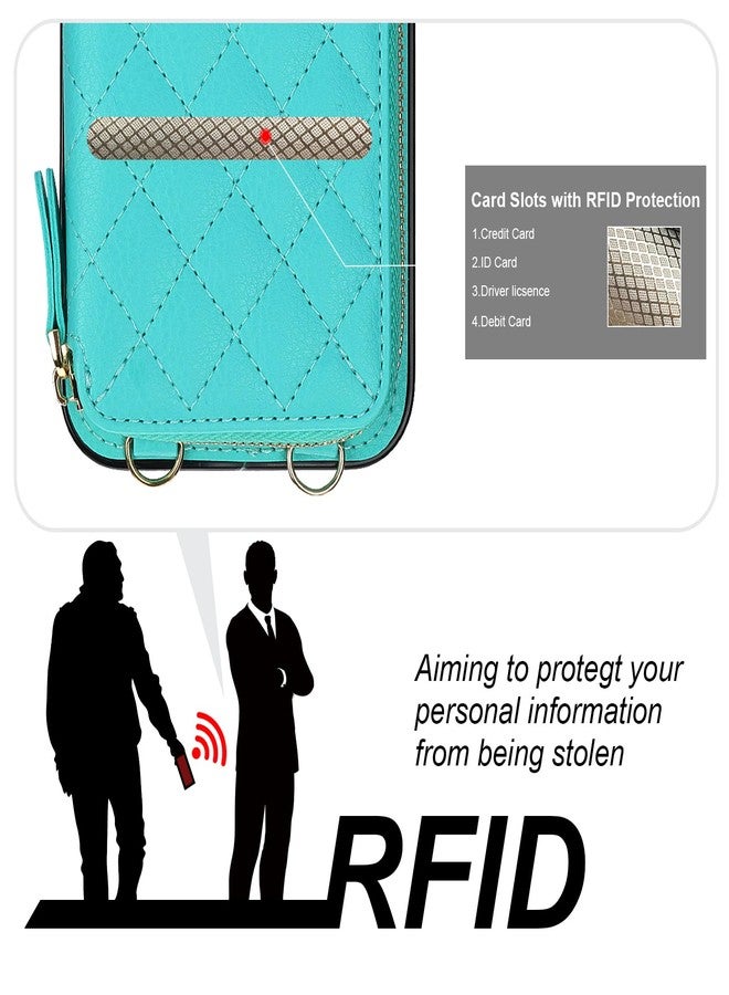 Bocasal Crossbody Wallet Case for iPhone 15 Plus, RFID Blocking PU Leather Zipper Handbag Purse Flip Cover, Kickstand Folio Case with Card Slots Holder Wrist Strap Lanyard 5G 6.7 Inch (Mint Green) - Image 3