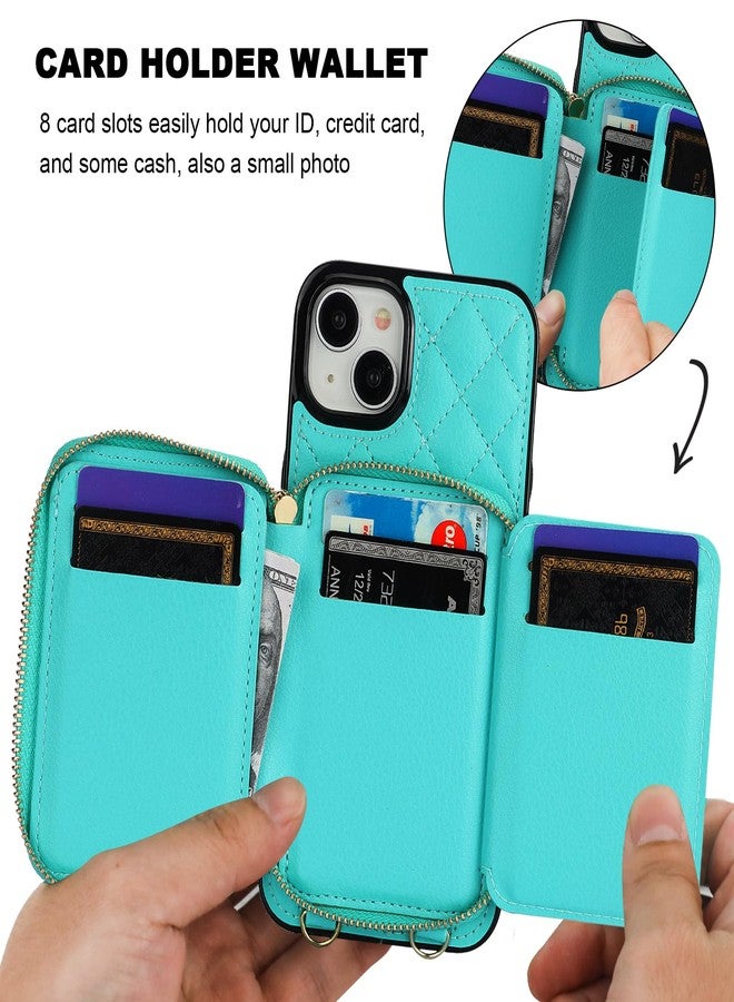 Bocasal Crossbody Wallet Case for iPhone 15 Plus, RFID Blocking PU Leather Zipper Handbag Purse Flip Cover, Kickstand Folio Case with Card Slots Holder Wrist Strap Lanyard 5G 6.7 Inch (Mint Green) - Image 4