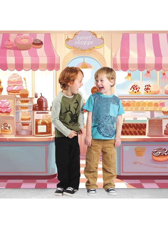HQM Pink Cute Sweet Shop Banner Donut Cake Candy Shop Bakery Store Cake Donut Ice Cream Girls Princess Birthday Baby Shower Party Photography Backdrop 71x47.2 Inch Supplies - Image 5