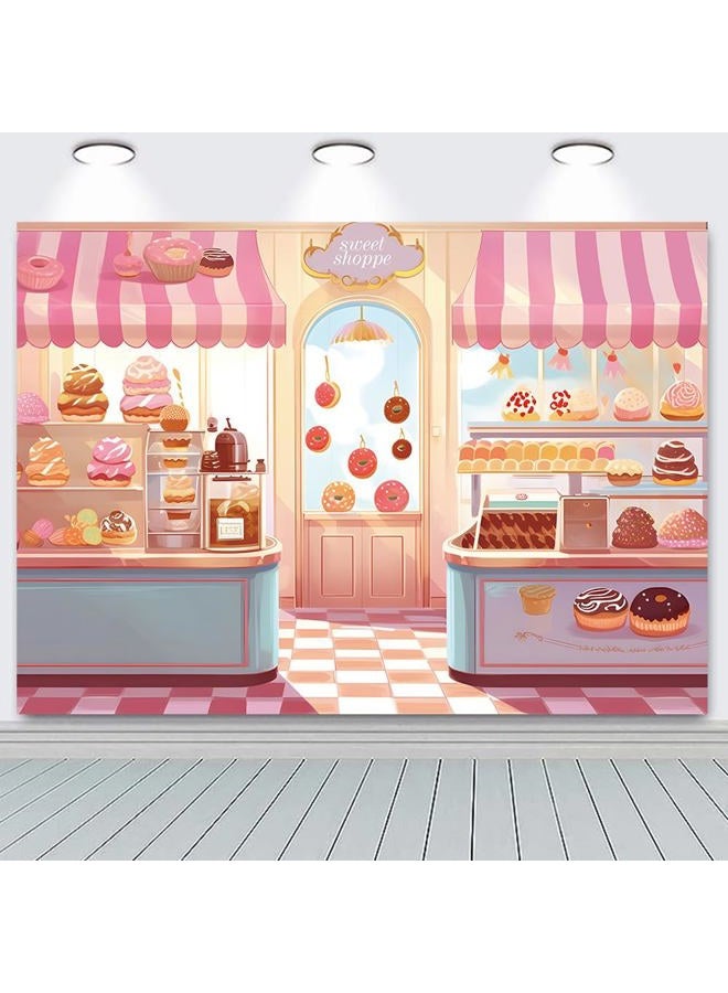 HQM Pink Cute Sweet Shop Banner Donut Cake Candy Shop Bakery Store Cake Donut Ice Cream Girls Princess Birthday Baby Shower Party Photography Backdrop 71x47.2 Inch Supplies - Image 4