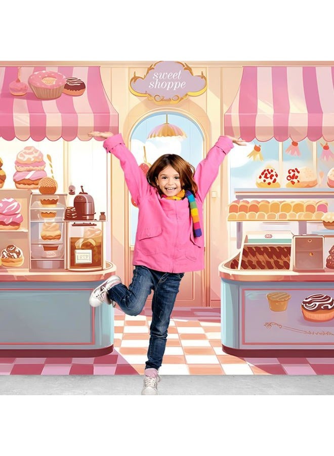 HQM Pink Cute Sweet Shop Banner Donut Cake Candy Shop Bakery Store Cake Donut Ice Cream Girls Princess Birthday Baby Shower Party Photography Backdrop 71x47.2 Inch Supplies - Image 2