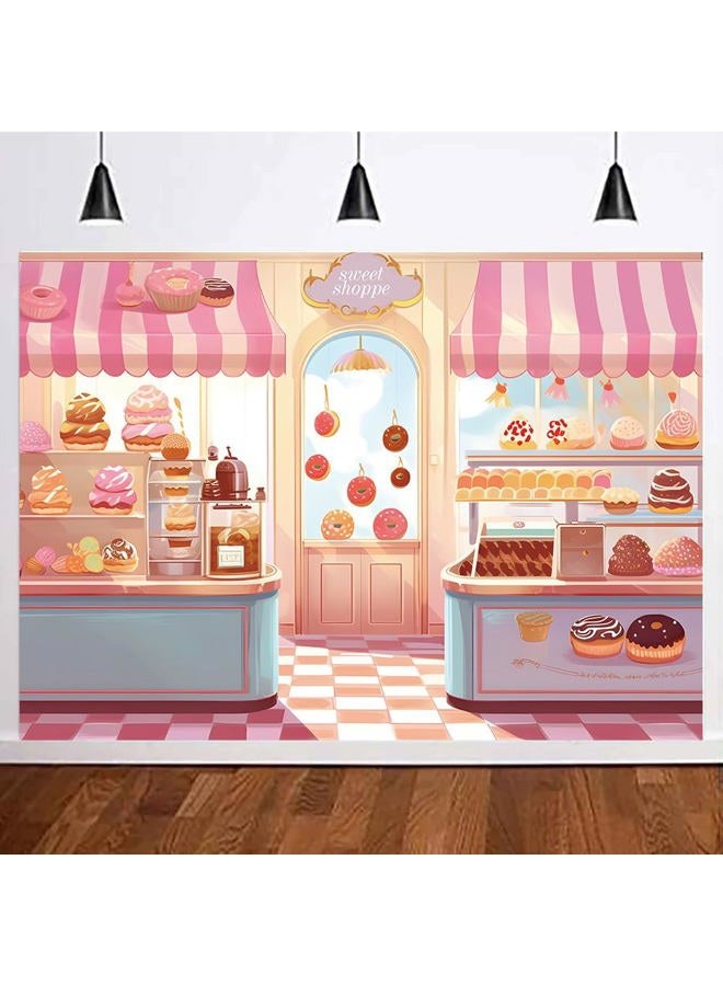 HQM Pink Cute Sweet Shop Banner Donut Cake Candy Shop Bakery Store Cake Donut Ice Cream Girls Princess Birthday Baby Shower Party Photography Backdrop 71x47.2 Inch Supplies - Image 3