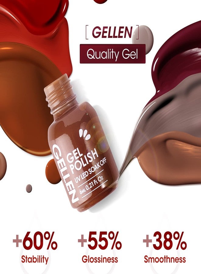 Gellen مجموعة طلاء أظافر جل جيلين 16 لون مع طلاء أساسي علوي - مجموعة ألوان مكياج وردي وأحمر ونود لجميع المواسم، ألوان فن الأظافر اللامعة الشائعة، مجموعة العناية بالأظافر بالجل في المنزل - Image 5