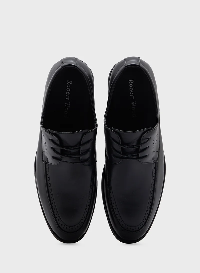 Robert Wood Faux Leather Wing Cap Brogue Lace Ups