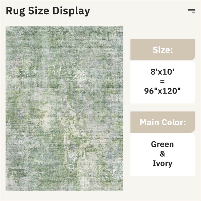 Soalmost Abstract Rug 8x10 Large Living Room Rugs Neutral Modern Washable Area Rugs for Bedroom Dining Room Non-Slip Stain Resistant Foldable Thin Rug Green - Image 5