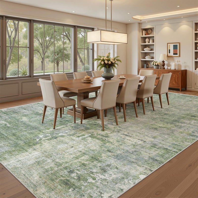 Soalmost Abstract Rug 8x10 Large Living Room Rugs Neutral Modern Washable Area Rugs for Bedroom Dining Room Non-Slip Stain Resistant Foldable Thin Rug Green - Image 4