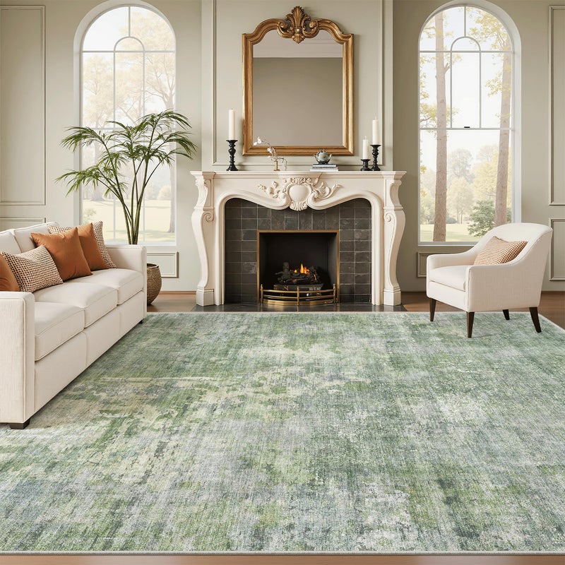 Soalmost Abstract Rug 8x10 Large Living Room Rugs Neutral Modern Washable Area Rugs for Bedroom Dining Room Non-Slip Stain Resistant Foldable Thin Rug Green - Image 2