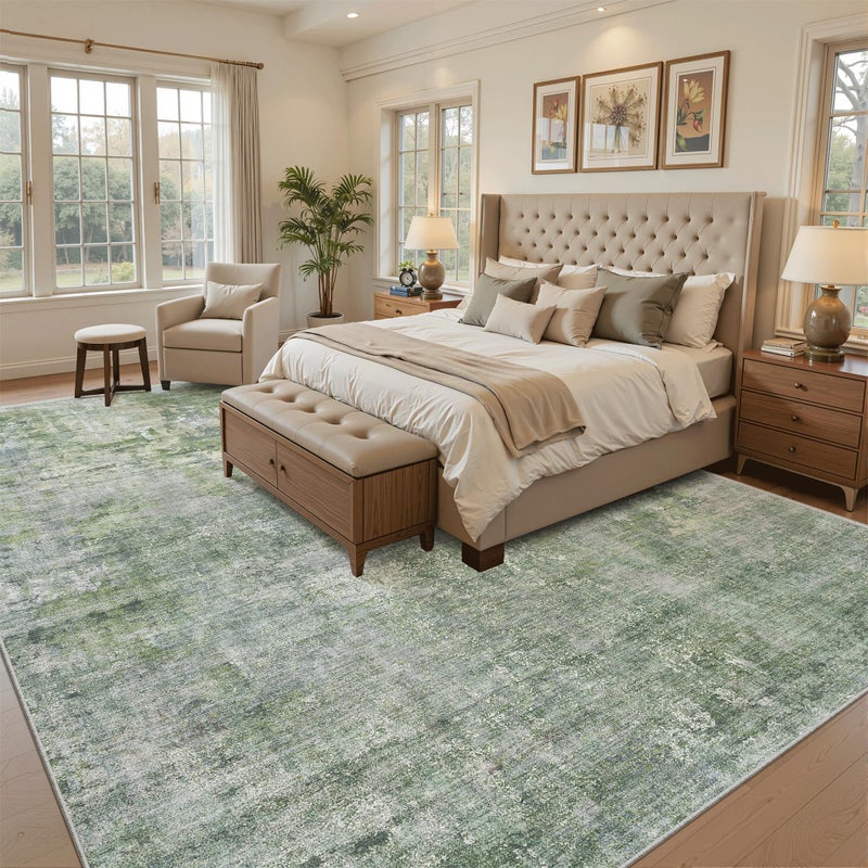 Soalmost Abstract Rug 8x10 Large Living Room Rugs Neutral Modern Washable Area Rugs for Bedroom Dining Room Non-Slip Stain Resistant Foldable Thin Rug Green - Image 3