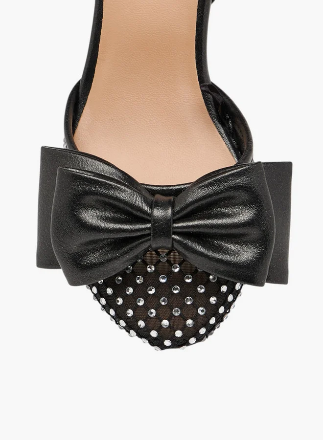 Celeste Girls Bow Accent Block Heel Shoes with Hook and Loop Closure