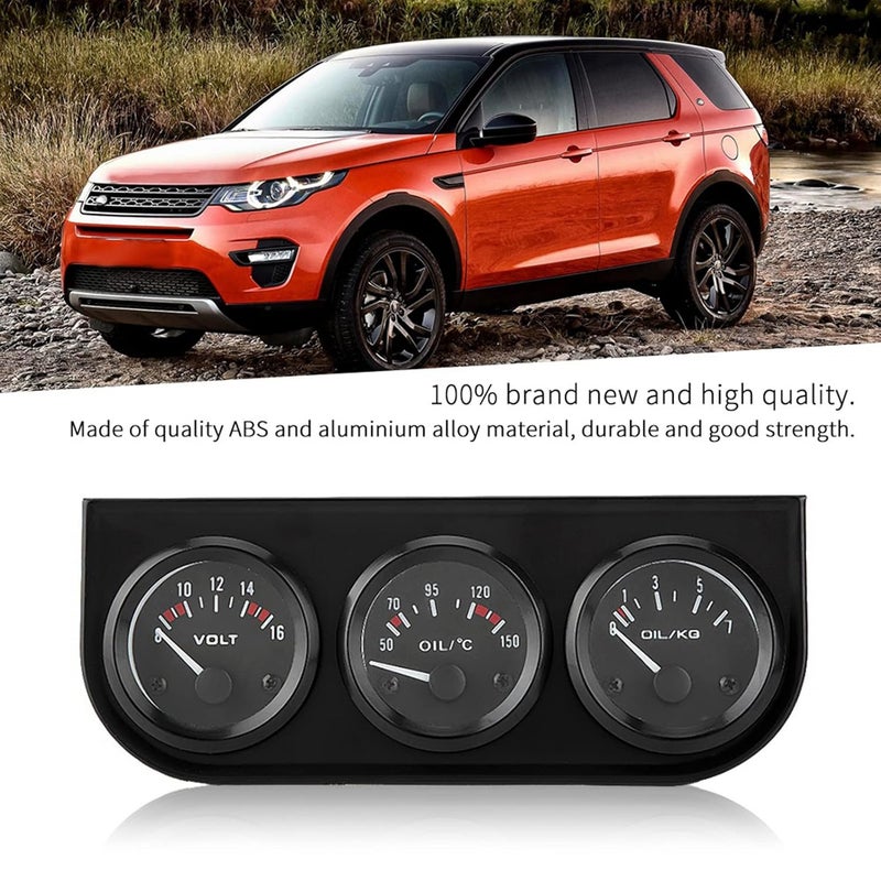 Triple Gauge Kit, Voltmeter Water Temp Oil Pressure Tachometer, Black 12V - Precise Readings, Rugged ABS Aluminum Build, Ideal for Automotive Use - Image 2