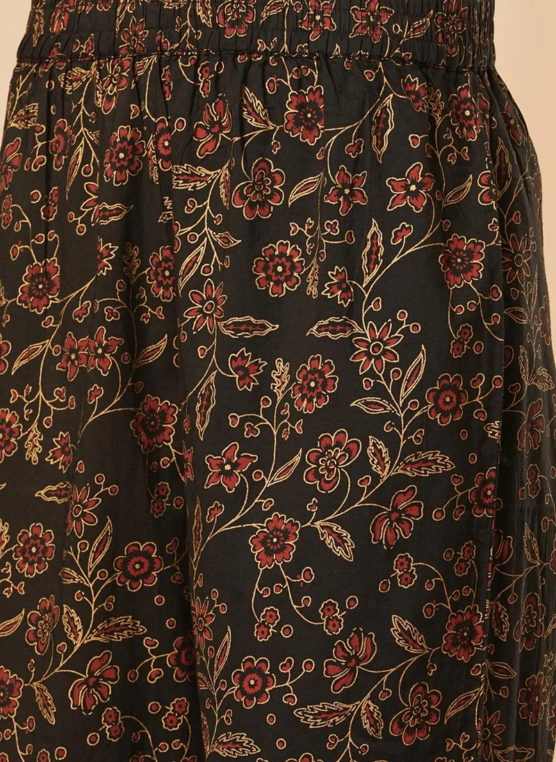 جلو باص كنزة نسائية مطرزة بالزهور مع بنطلون من القطن الخالص