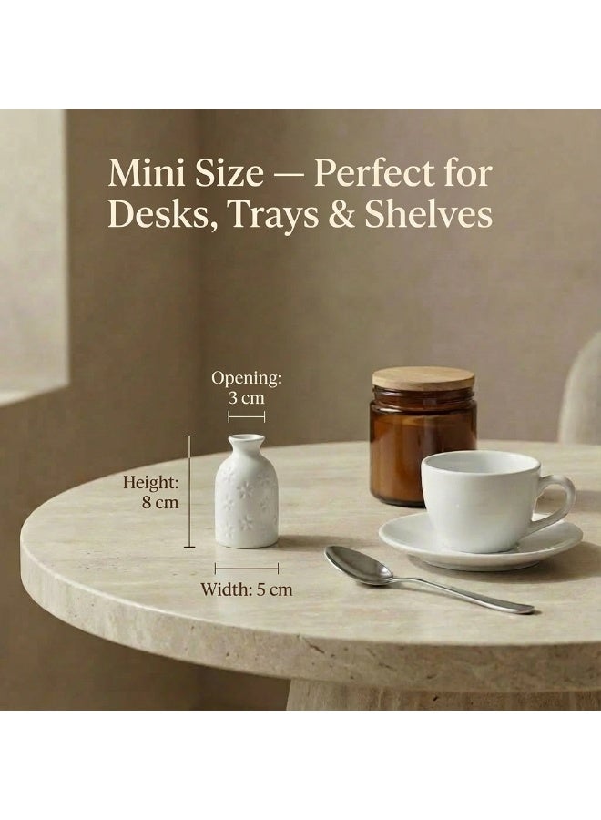 دائرة خضراء طقم مزهريات سيراميك صغيرة 8 سم (قطعتان) - مزهريات براعم لامعة مزخرفة بنقوش زهرية للزهور المجففة، ونبات البامباس، وديكورات منزلية صغيرة - Image 3