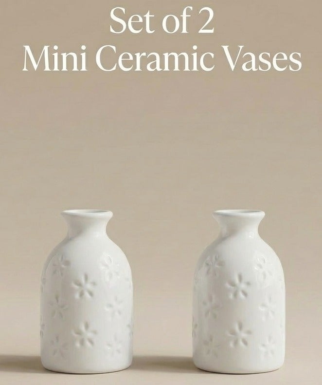 دائرة خضراء طقم مزهريات سيراميك صغيرة 8 سم (قطعتان) - مزهريات براعم لامعة مزخرفة بنقوش زهرية للزهور المجففة، ونبات البامباس، وديكورات منزلية صغيرة - Image 5