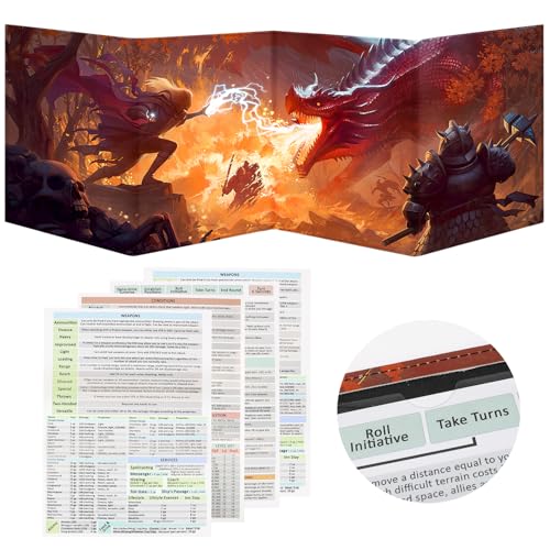 sabermaster DND DM Screen Dungeons and Dragons Master Screen Leather4 WetErase Function PocketsDND Game Accessories for TRPGwith 4 Panels Master Screen Inserts Screen A - Image 1
