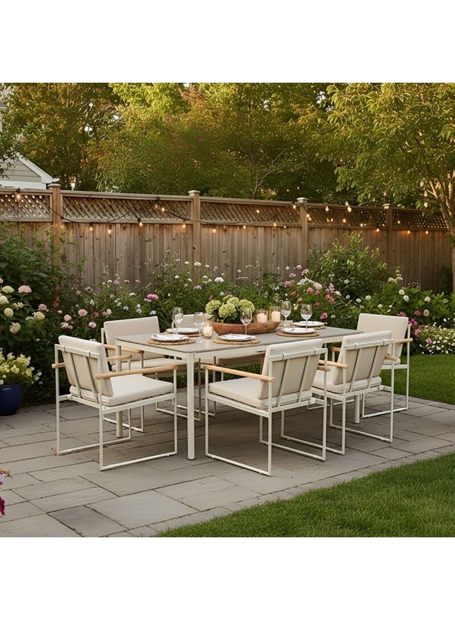 DANUBE HOME Tuxedo 1 + 6 Seater Dining Set | 7 pc Outdoor Dining Set | Water-Resistant Patio Dining Set | 6-Seater All Weather Steel Frame Patio Modern Outdoor Furniture For Garden-Beige - Image 1