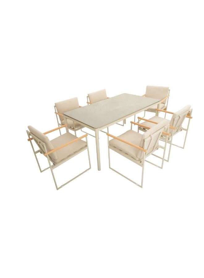 DANUBE HOME Tuxedo 1 + 6 Seater Dining Set | 7 pc Outdoor Dining Set | Water-Resistant Patio Dining Set | 6-Seater All Weather Steel Frame Patio Modern Outdoor Furniture For Garden-Beige - Image 2