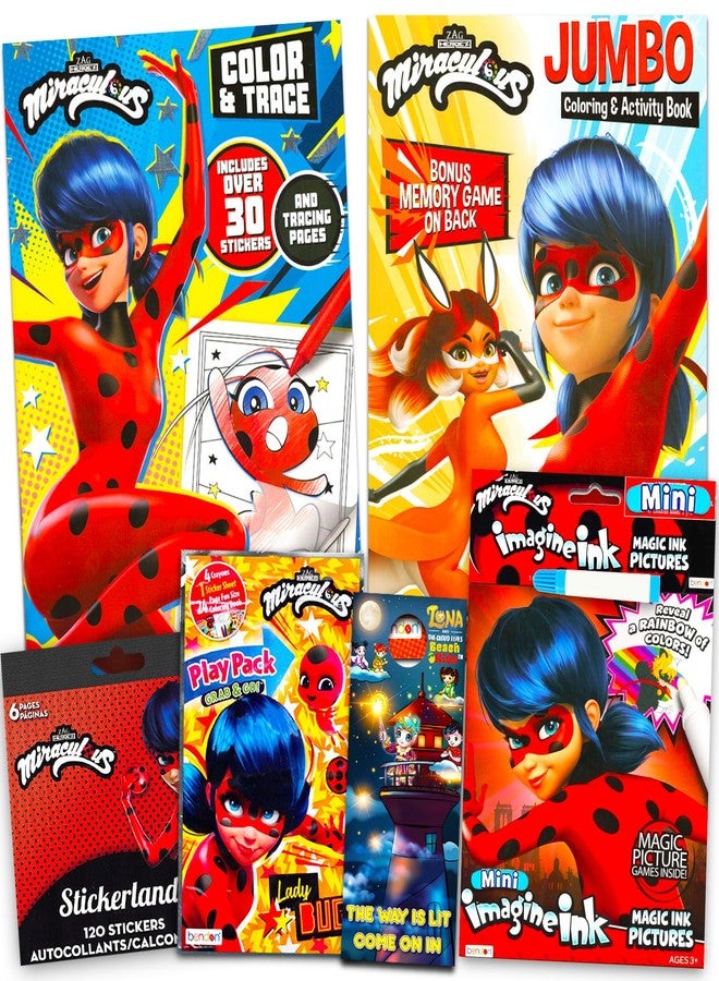 Miraculous مجموعة أنشطة الدعسوقة المعجزة للأطفال - حزمة تحتوي على 4 كتب تلوين متنوعة، ملصقات، والمزيد | مستلزمات حفلة الدعسوقة المعجزة - Image 1
