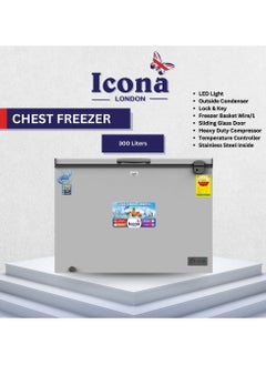 ICONA Icona 300L Chest Freezer – Sliding Glass Door Deep Freezer with LED Light, Lock & Key, Temperature Control & Stainless Steel Interior – Model ILCF-335H  - Image 2