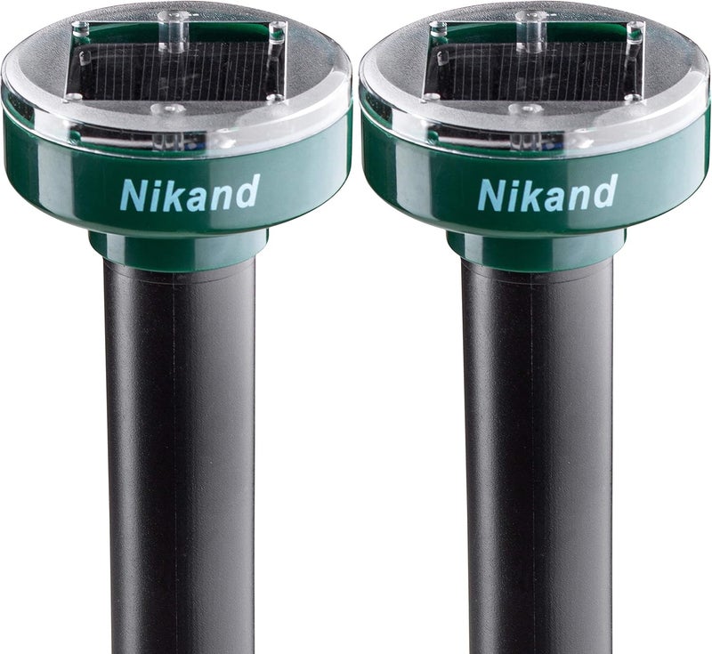 NIKAND Gopher Repellent Ultrasonic Solar Powered 2 pcs - Mole Repellent Stakes Rodent Outdoor - Groundhog Repeller Snake Spike Chaser Pest Control - Sonic Mole Deterrent Pet Safe Devices - Image 1