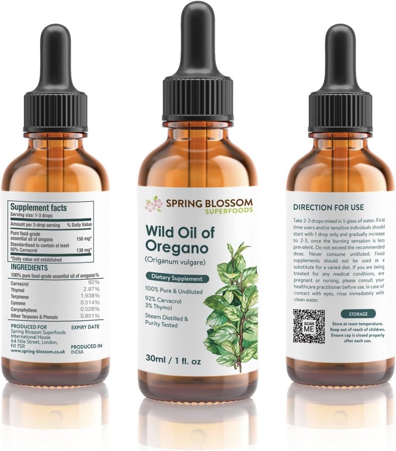 spring_blossom 30ml Oregano Oil 100 Pure Undiluted Min 92 Carvacrol SuperStrength Himalayan Essential Oil of Oregano Origanum Vulgare Highly Potent Immunity Booster for Cold Cough Sore Throat Gut Health - Image 2
