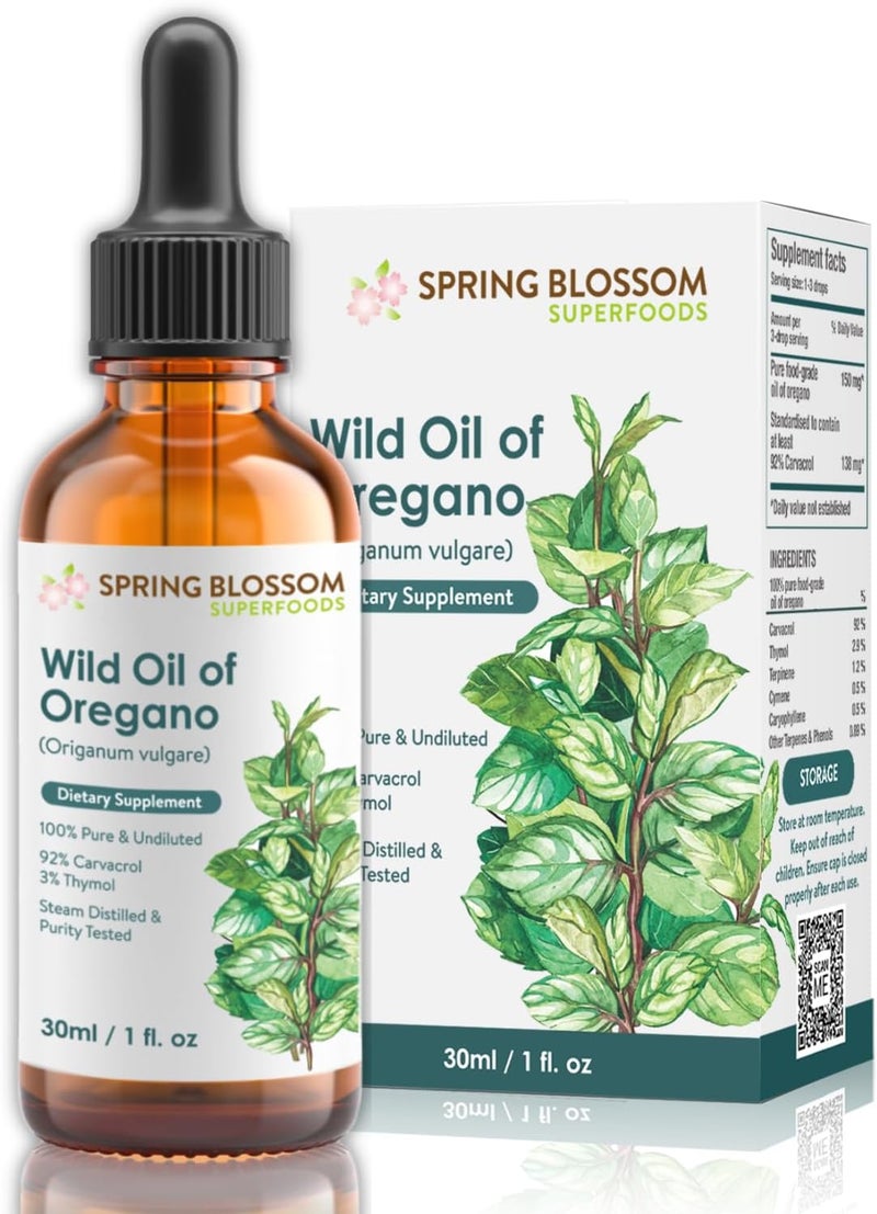spring_blossom 30ml Oregano Oil 100 Pure Undiluted Min 92 Carvacrol SuperStrength Himalayan Essential Oil of Oregano Origanum Vulgare Highly Potent Immunity Booster for Cold Cough Sore Throat Gut Health - Image 1