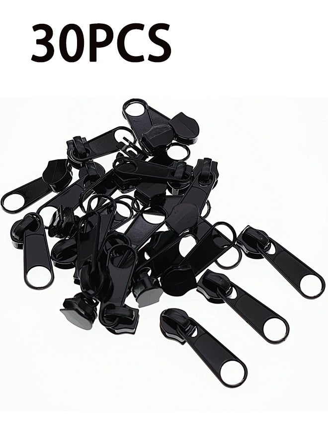 #5 Zipper Pulls Black Nylon Coil Zipper Pull Replacement Bulk 30pcs Metal Slider for Purse and Bag Craft Making - Image 1
