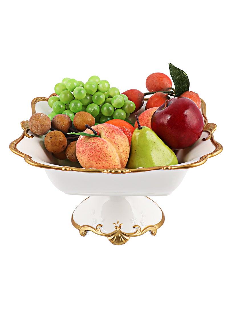 Life Smile LIFE SMILE Round Bone China Serving Bowl With Gold Stand  - Fruit Basket For Fruit Vegetable Storage Snack Nuts Cake Dessert  - Image 1